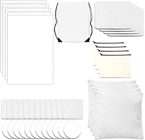 Mandeep 44 pièces Sublimation Objet Blanc De Sublimation Polyester Sacs à Cordon Sublimation sous-Verres Drapeaux De Jardin Taies d'oreiller pour Sublimation Thermique