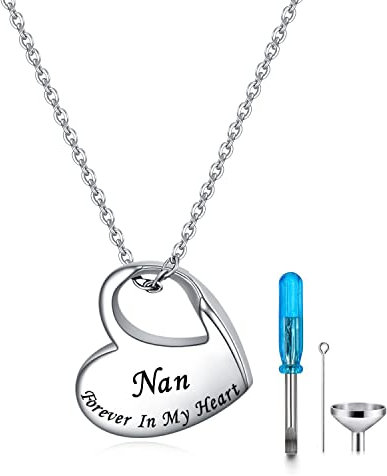 YOTHIWAD Heart Urn Necklace for Ashes Cremation Jewelry Forever in My Heart Engraved Stainless Steel Keepsake Waterproof Memorial Pendant for loved One with Filling Kit(Nan)
