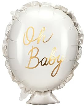 Folienballon mit Oh Baby Schrift 37x53cm - Ballon für Helium oder Luft - Luftballon für Baby Shower Babyparty Junge Mädchen - Folienluftballon als Geschenk zur Geburt - Weiß Gold