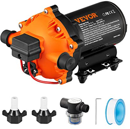 VEVOR Pompa a Membrana per Acqua 12 V CC, Portata 5,5 GPM, Pressione nominale 70 PSI Regolabile tra 40-100 PSI, Pompa Autoadescante MNPT con Pressostato per Camper, Barca