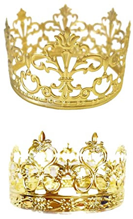 2 PCS Gold Crown Cake Topper,Princess Cake Toppers,Tiara Cake Decoration Ornaments Crown Cake Toppers for Wedding Birthday Cake Decoration