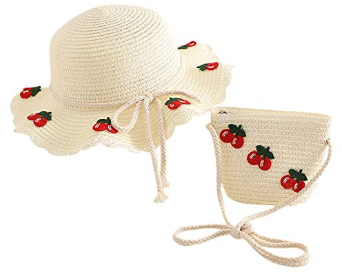 Volicph Sombrero de paja infantil para niña de verano, sombrero de paja suave, sombrero de paja para playa, protección solar, sombrero de viaje, sombrero de paja para bebé, verano, Bolso de sombrero