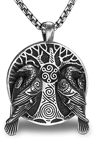 bahamut Mens Viking Fenrir Wolf Valknut Jormungandr Odin Raven Yggdrasill Pendant Necklace, Norse Amulet Jewelry