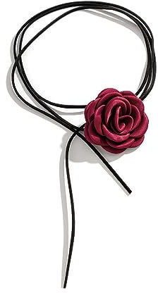 Clataly Handmade rose fleur collier fleur flanelle Choke collier réglable mariage mariée fête anniversaire femme fille (Rouge)