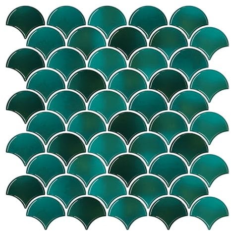 VEELIKE Fliesenaufkleber Dunkelgrün Fächerform Klebefliesen Küche Sektor Küchenfliesen Selbstklebend Fliesen Fliesenfolie Badezimmer Fliesen Überkleben Fliesensticker 30.5cm×30.5cm 6 Stück