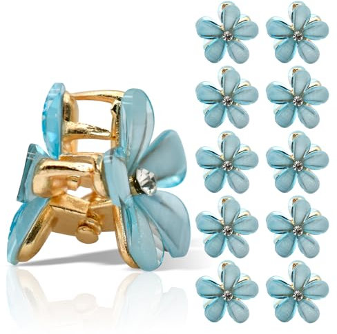 PAITOK Ensemble de mini pinces à cheveux en forme de fleur, pinces à cheveux antidérapantes pour filles femmes,quotidien,fête,mariage,accessoires de coiffure (10 pièces,Bleu)
