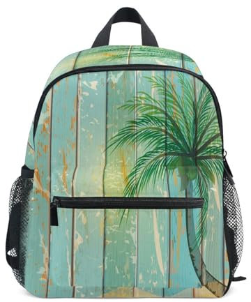 HMZXZ Kinder Kleinkind Mini Rucksack für Jungen Mädchen Kokosnuss Baum Hölzern Kinder- Rucksäcke Tropisch Palme Baum Schule Tasche with Name Brand
