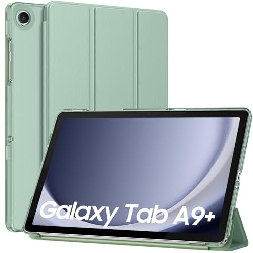 MoKo Coque pour Samsung Galaxy Tab A9+/A9 Plus 11 Pouces 2023, Étui à Rabat avec Support Mince Housse Antichoc Translucide Protecteur PC Tablette(SM-X210/X216/X218), Auto Réveil/Sommeil, Agave Vert