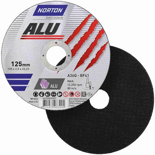 Disco da taglio Norton ALU A 36 Q ALU | Diametro selezionabile: 115 x 1 x 22.23 mm - 5 pezzi