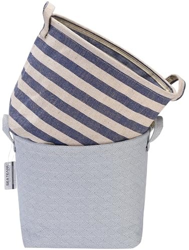 Sea Team Storage Baskets Organizer Box Bins in Cotton Linen Foldable with Hle Decorative for Home Toiletry Stationery Sundries Toys Jewerly Color Beige 33 * 33 * 26CM 2PCS