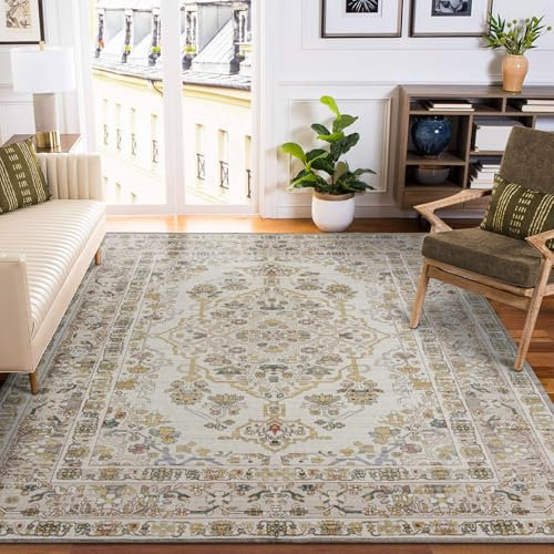 TALETA Teppich Wohnzimmer, Kurzflor Waschbar, Orientalischer Vintage für Wohnzimmer, Esszimmer, Schlafzimmer - Braun, 120 x 170cm