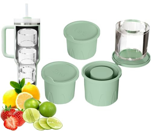 Stanley Cup Eiswürfelform, 3 Fach Eiswürfelschale, Eiswürfelbox Silikon mit Deckel und Behälter, Eiswürfelbehälter für 40 Oz Tumbler Becher, Whisky, Wein, Obst Fruchtpürees, Eiscreme (Grün)