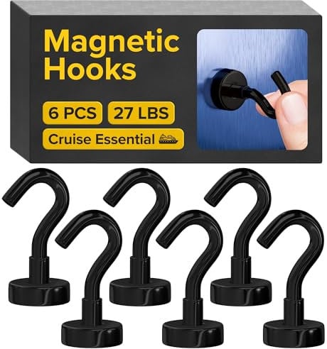 X-Bet Magnetic Hooks - Heavy Duty Neodymium Magnetic Hooks for Cruise Cabins (6 Stück Schwarz, 12.2 Kg)