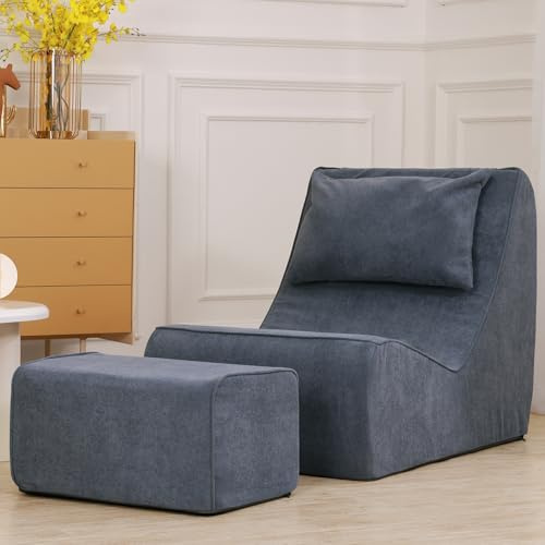Chaise Lounge Chair with Ottoman,Giant Corduroy Bean Bag Chair for Adults