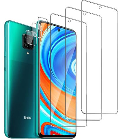 QZJinch 3+3 Piezas,Protector Pantalla para XiaomiRedmi Note 9S,9 Pro Max,Bordes curvos 2.5D,Ultra Transparente,Antiarañazos, Antihuellas,Sin Burbujas, Dureza 9H