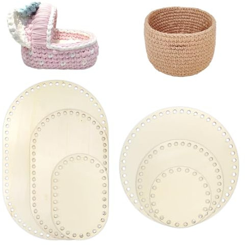 lyualma 6 Stück Korbboden Zum Häkeln Holz DIY Korb Webbedarf Naturholzkorbboden Korbboden Set für Selfmade Heimdekoration und Kunsthandwerk, Ovaler/Rund