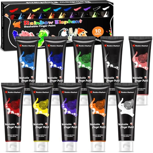 RDDAIPE 10*60ml Pintura de Dedos para Niños No Toxica Lavable, Pintura Dedos Niños, Finger Paint,Set de Pintura para Dedos,Pintar con Los Dedos,para Pintura y Manualidades de Niños 3 4 5 6 7 8 9 Años