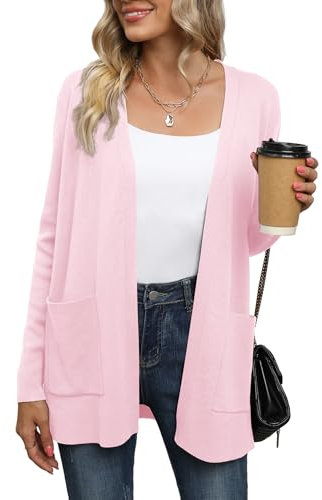 Yommay Cardigan da donna elegante casual leggero donna autunno manica lunga maglione con tasche, Z rosa., L