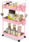 Ronlap Rollwagen Küchewagen mit 3 Ebenen, Servierwagen mit Aufhängebecher, Separator, Haken, Regal auf Rollen für Küche, Schlafzimmer, Büro, Rosa
