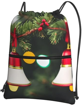 BBEXJIGY Stilvoller und praktischer Rucksack mit Weihnachtsbaum und Glocke, Kordelzug, für Herren, Damen, Wandern, Fitnessstudio, alle Gelegenheiten, Schwarz, Einheitsgröße