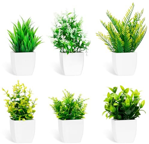 BBWELL 6 Pièces Plantes Artificielles,Mini Fleurs Artificielles en Pot,Fausse Plante Interieur au Design Naturel,Pot Verdure Artificielle en Plastique pour Bureau Salon Chambre Salle De Bain