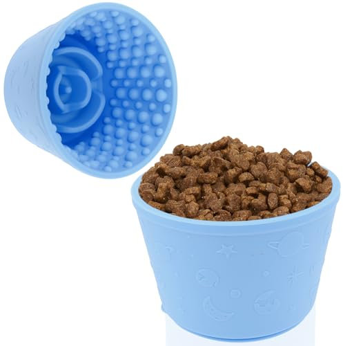 2Pcs Silicone Dog Lick Bowls,With Suction Cup Bottom Temperature Resistant Dog Lick Treat Dispensers Versatile Microwave Safe Pet Licking Bowls for Dry Wet Raw Food