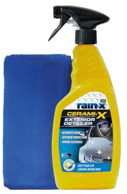 Rain-X Cerami-X Detailer Premium – Revêtement Céramique Haute Brillance – Effet Déperlant et sans Traces – 750ml plus Chiffon Microfibre Voiture