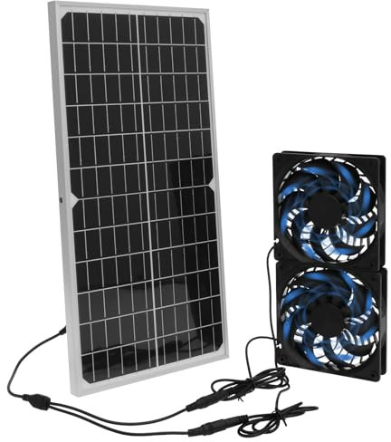 PEIZHIYC Ventilateur solaire 16 W avec double ventilateur CC IP65 - Panneau solaire résistant aux intempéries - Pour petits poulaillers, hangars, serres, maisons d'animaux domestiques