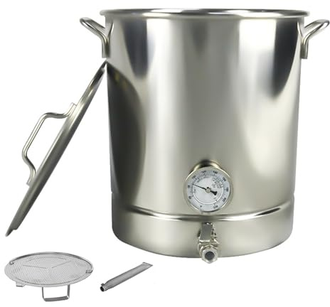 Genérico Hervidor de Acero Inoxidable 304 de 40 l para Cerveza Artesanal con válvula, Sistema de Doble filtración, termómetro y Filtro. Resistente, Acabado Plateado.