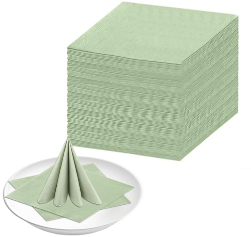 CATELL 100 Stück Servietten Grün, 33x33cm Salbeigrün servietten Serviettens Salbeigrün Servietten Eukalyptus Grün Cocktailserviettens für Abendessen Hochzeit Brautjubiläum Geburtstag Party