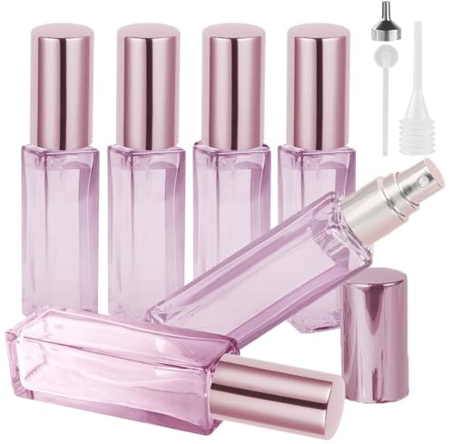 LOPHE Atomizador Perfume Recargable, 6pcs*10ml Mini Pulverizador Cristal Portátil, Perfumador de Viaje con Dispensadores, Botella Rociadora sin Fugas para Aceites Esenciales y Perfumes (Rosa)
