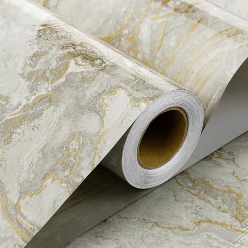 Stickyart Klebefolie Möbel Marmor Beige Wasserfest 30cmx400cm Möbelfolie Gold Beige Selbstklebende Tapete Marmoroptik Küchenfolie Arbeitsplatte Kratzfest Folie für Möbel Küchenschränke Tapete Küche