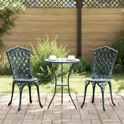 Fangmaliuyun Gartenstühle 2er Set Grün 39x40x87 cm Vintage Aluminium Gartenstuhl mit Holzarmlehnen,Robuster Terrassenstuhl Balkonstuhl für Garten Terrasse und Camping