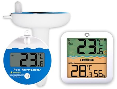 Poolthermometer Digital Funk IP68 Wasserdicht Schwimmend Pool Thermometer | Schwimmend Pool Thermometer Wlan Funk Digitales Thermometer mit LCD-Anzeige für Innen Außen Badewanne Aquarium und Spa