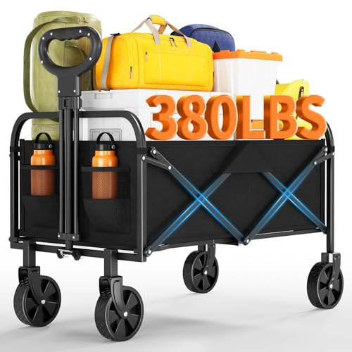 Bollerwagen Faltbar Mit Bremse,Handwagen Faltbarer 220L 172Kg 360° All-Terrain Reifen,Seitentasche,Handwagen Mit Verstellbarem Griff Perfekt Gartenwagen Reisebuggy Campingwagen Strandwagen