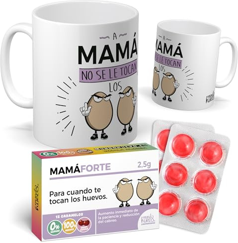 mundohuevo Taza Regalo Mamá | Taza de Cerámica + Caramelo de Mamá | A Mamá no se le tocan los Huevos | Detalle Original para Madres