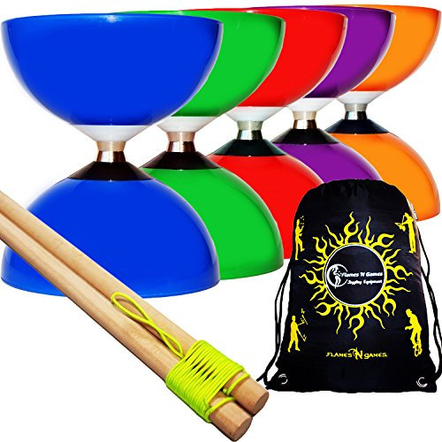 Carousel Diabolo Freiläufer mit kugellager Dreifache Lagerung Set mit Diablo Holzhandstäbe und Diaboloschnur + Diabolos Reisetasche! (Blau Diabolo + Holzhandstäbe)