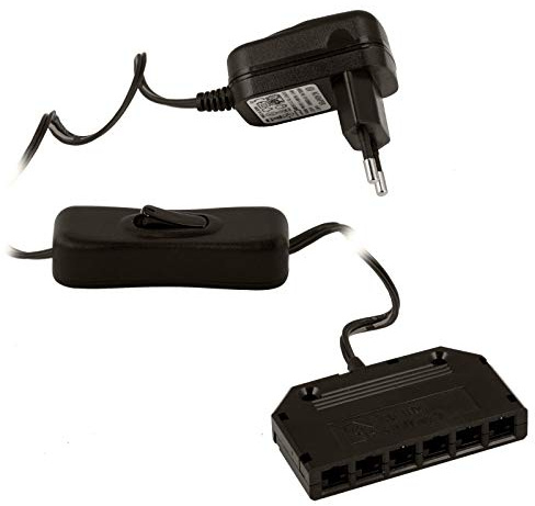 SOTECH Steckernetzgerät Transformator 220-240V schwarz Trafo 12V 12W | mit Wippschalter und 6-fach Verteiler