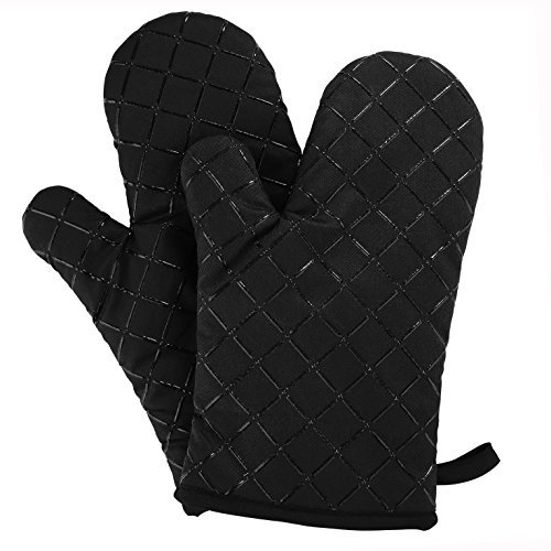 Cisixin Gants de Four Résistante à la Chaleur, Gants de Cuisine Antidérapant pour Cuisiner, Barbecue, Cuisson (Noir)