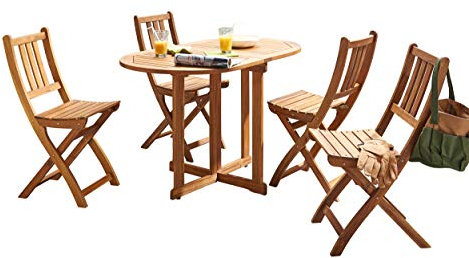 junado SAM 5-TLG. Gartengruppe Pablo, 1 x Tisch 120x70 cm + 4 x Stuhl, Balkongruppe klappbar, Akazien-Holz Balkonset Pablo/Blossom Braun 5tlg. Gartengruppe Pablo