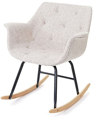 Mendler Schaukelstuhl Malmö T820, Schwingsessel Relaxsessel - Textil, Creme/grau