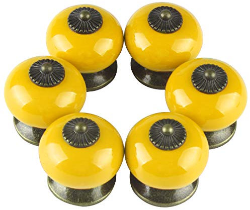 Larcele Vintage Schrankknöpf Türknopf Keramik Griffe für Schublade,4 Stück/ 2 Stück. Rund,Set CTLS-01 (Gelb,6 Stück)
