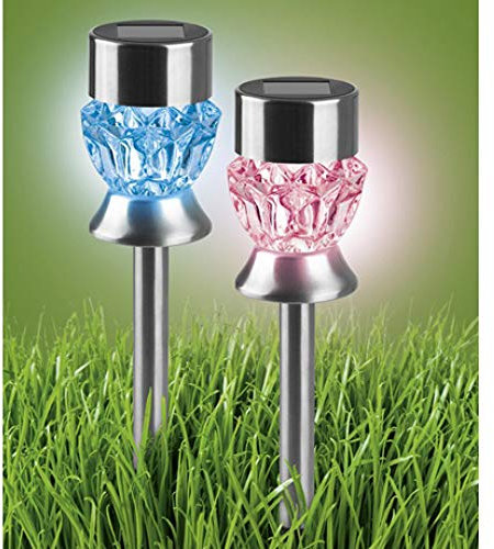 Set of 2 Solar Crystal Glass Lights Garden Decoration Colour Change