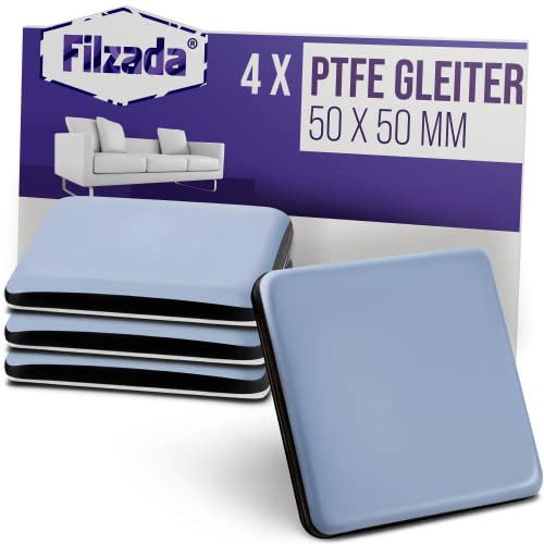 Filzada® 4X Teflongleiter Selbstklebend - 50 x 50 mm (eckig) - Profi Möbelgleiter/Teppichgleiter PTFE (Teflon)