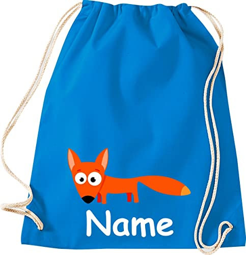 ShirtInStyle Gym Sack Kinder Turnbeutel Tiere Fuchs mit Wunschnamen, Beutel Tasche Hort Kita, Farbe Sapphire