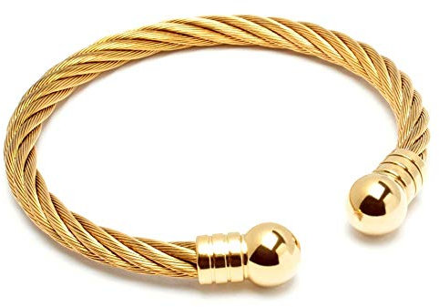 Schmuck-Checker Flexibler Stahlseil Armreif aus Edelstahl silber gold Damen Herren Armband Schmuck Geschenk (Gold)