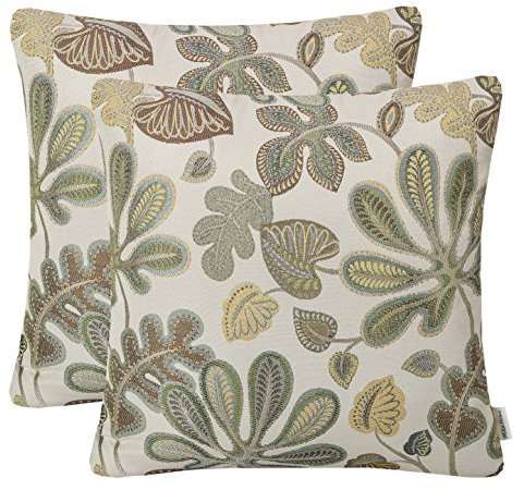 Mika Home Set mit 2 Kissenbezügen mit tropischem Blättermuster, Jacquard, 55,9 x 55,9 cm, Grün / cremefarben