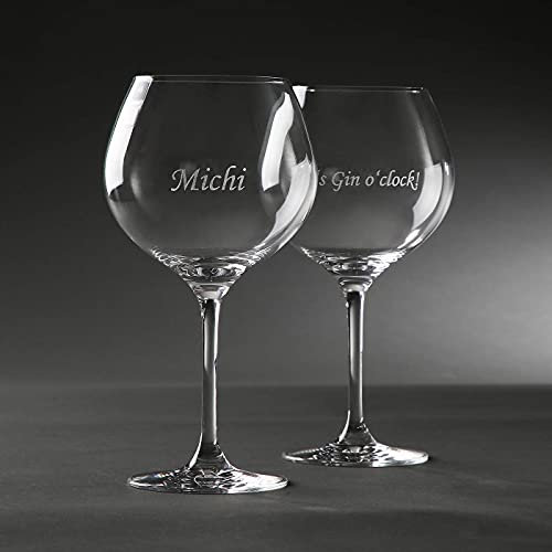 SNEG Gin-Glas „Modern“ in Kelchform mit Namensgravur (2er Set) | Geschenk für Gin-Liebhaber 240ml | inkl. Verpackung mit Gin-Rezepten