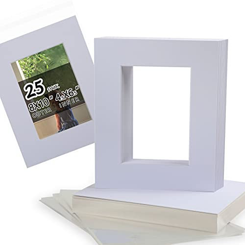 Säurefreies 25 Stück 20 x cm vorgeschnittenes Passepartout-Set für 12,7 17,8 Fotos, Drucke oder Kunstwerke, Kern-Schrägschnitt-Matten und Rückwände Kristall-Plastiktüten, weiß