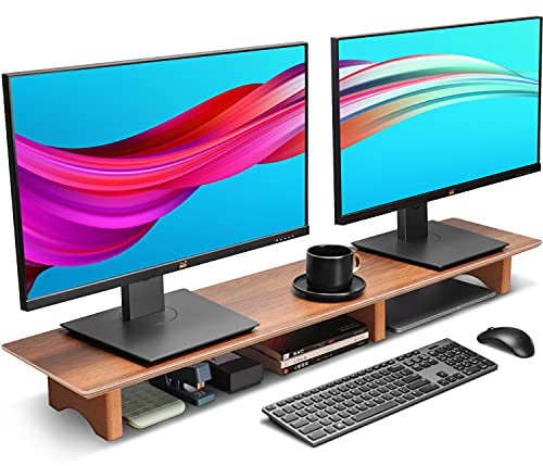 Aothia Soporte de Monitor Grande para computadora,Elevador de Madera con Patas de Corcho sostenibles Que admite computadora portátil Pesada/TV/PC,Organizador Oficina(Nogal Negro)